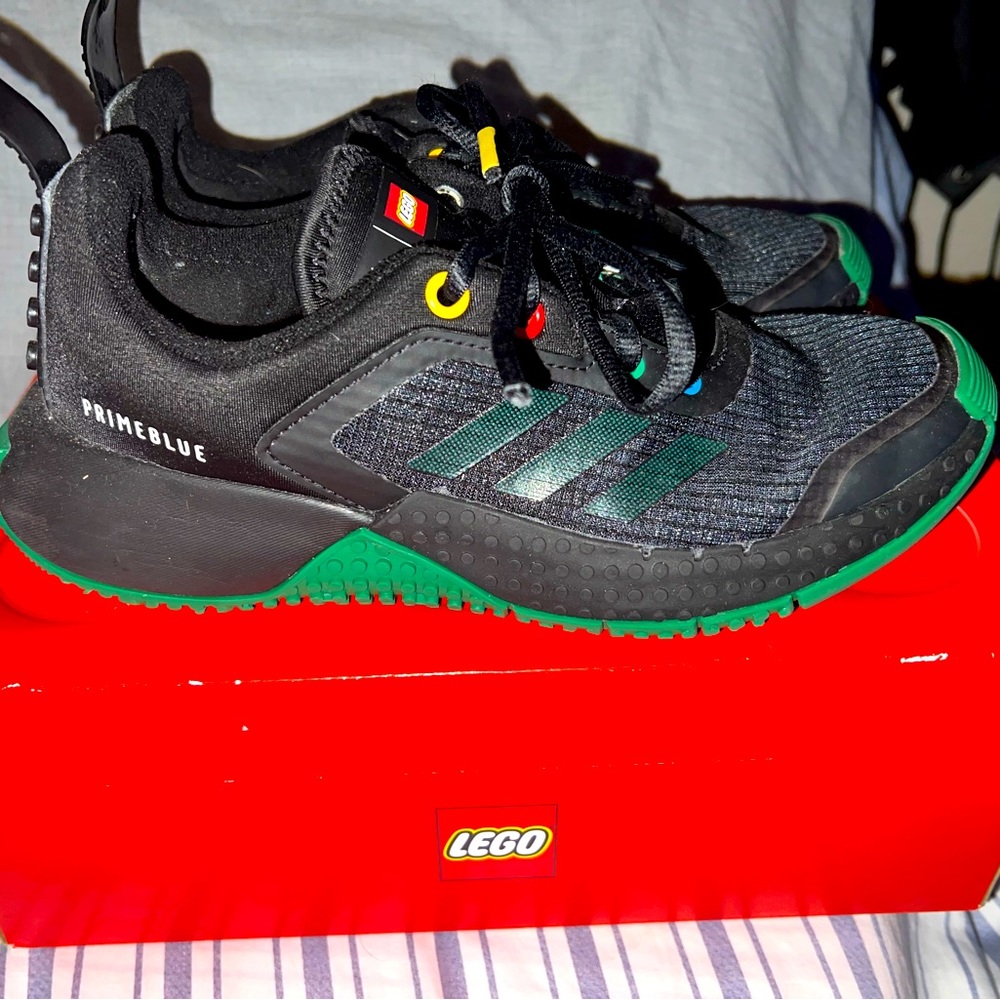 Adidas X Lego SIZE:4 Sport J Primeblue Black Green Shoes Youth Kids